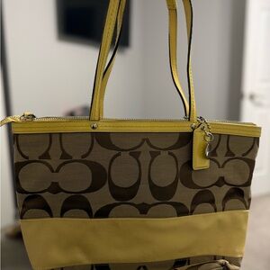 Coach Tan and Yellow Signature Tote